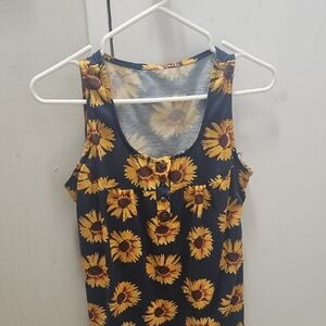 Sunflower Print Sleeveless Button Up Shirt